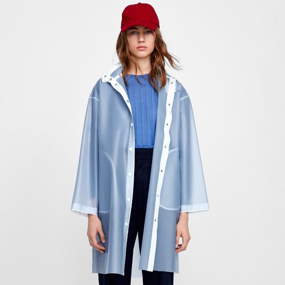 Zara Jackets & Blazers - Zara NWT Blue Transparent Hooded Trench Raincoat